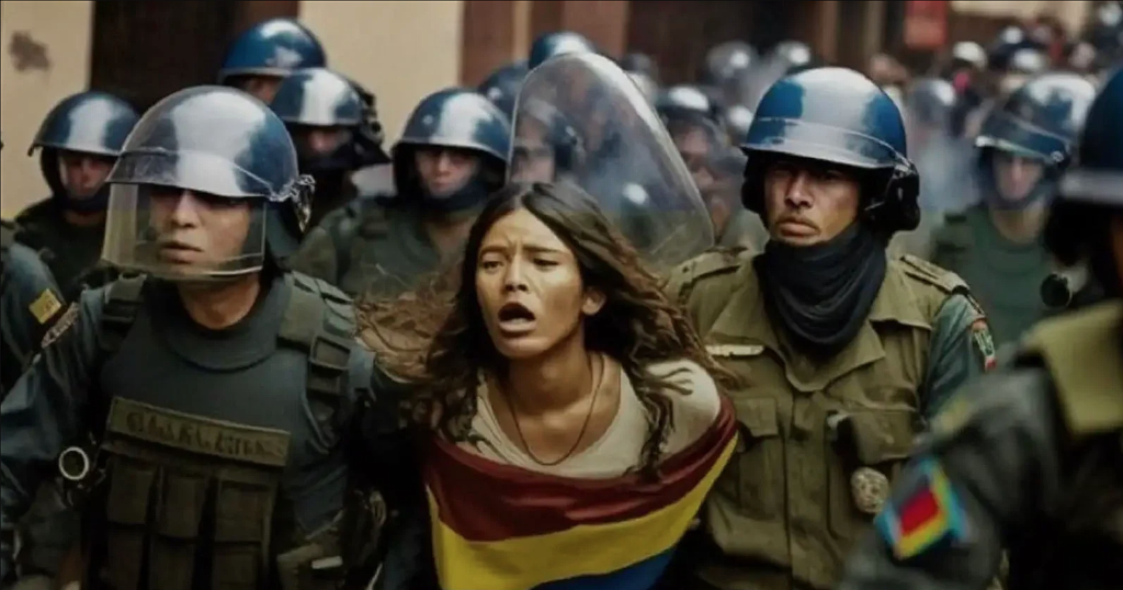 En av de AI-genererade bilder som Amnesty använt för att kritisera den colombianska polisens agerande. 